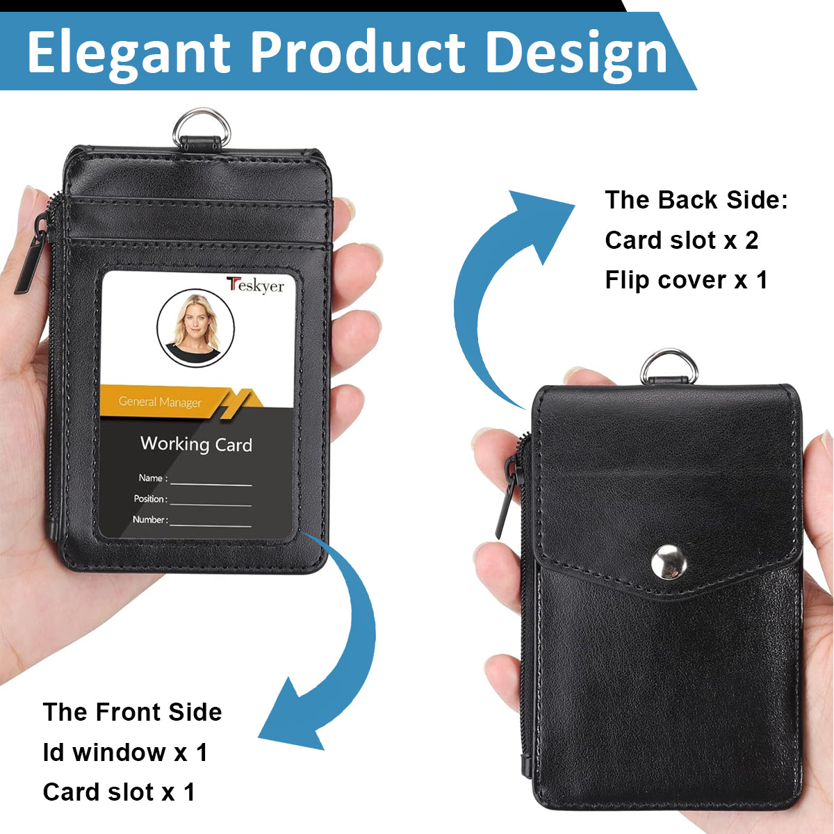 HASTHIP® PU Badge Holder Card Holder with Neck Strap Transparent Badge Holder Universal Staff Badge Holder Multi Purpose Badge Holder with Zipper Pouch & Card Slots