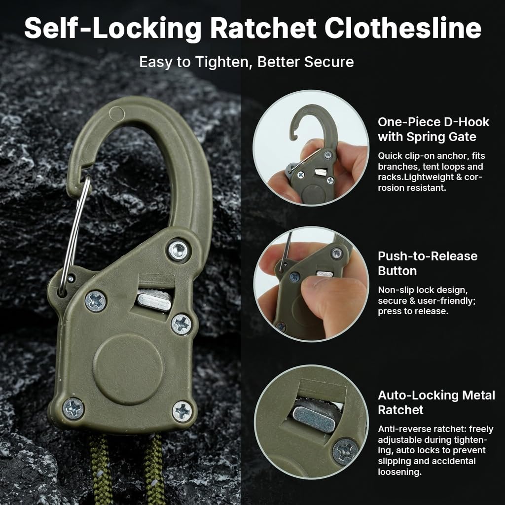 HASTHIP Retractable Clothes Line with Self-Locking Pulley and Non-Slip Metal Clips for Home and Travel