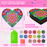 HASTHIP® DIY Diamond Paint Art Kit Colorful Mandala Flower Wooden Jewelry Box Assembly Empty Heart-shaped Wooden Storage Organizer DIY Diamond Paint Gift Box Christmas Gift Birthday Gift, 22x20x4cm