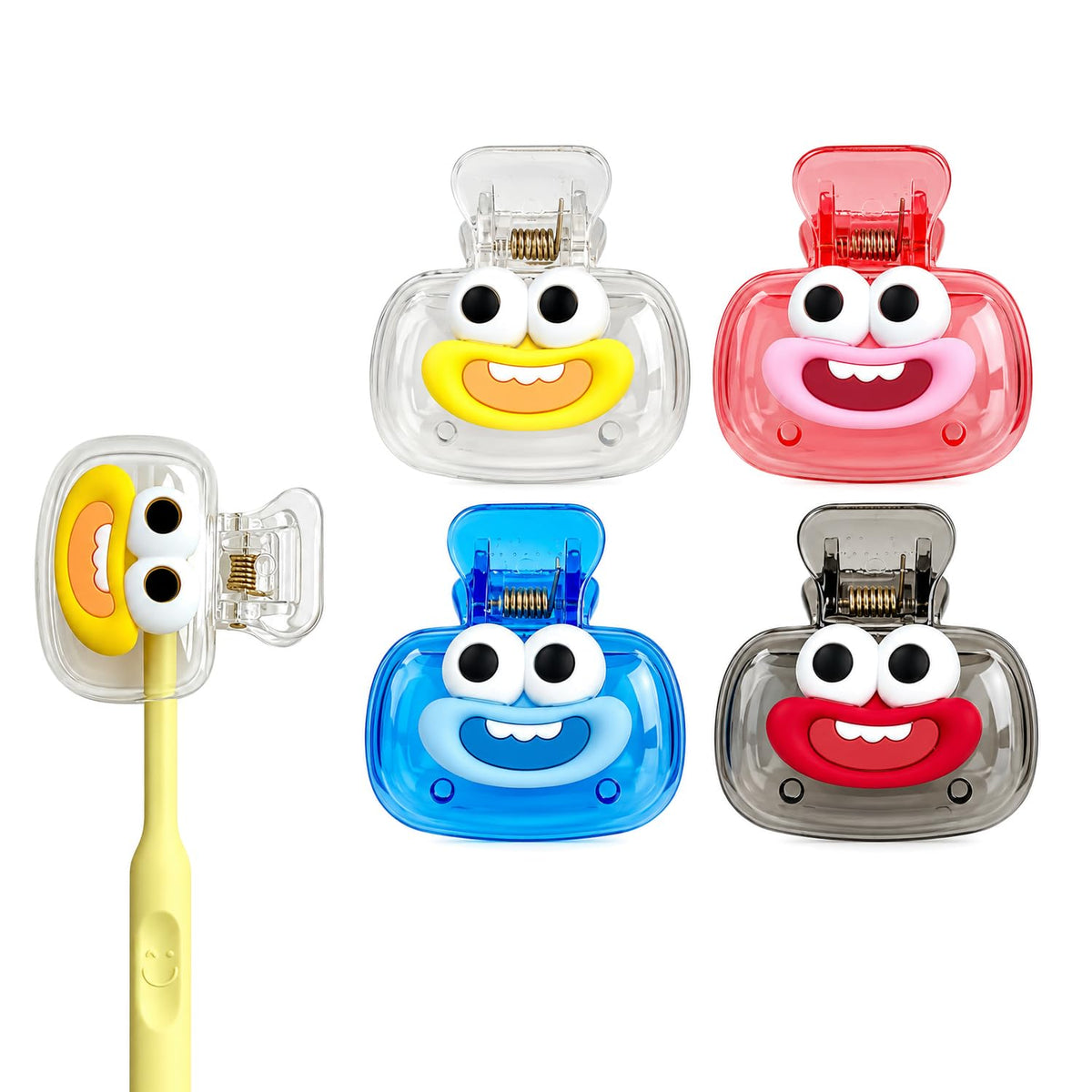 HASTHIP Cartoon Toothbrush Head Covers, 4-Pack Ventilated Clip-On Travel Protectors