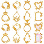 HASTHIP Gold-Plated Zinc Alloy Open-Back Bezel Pendants, 16 Pieces in 8 Styles for Resin Jewellery