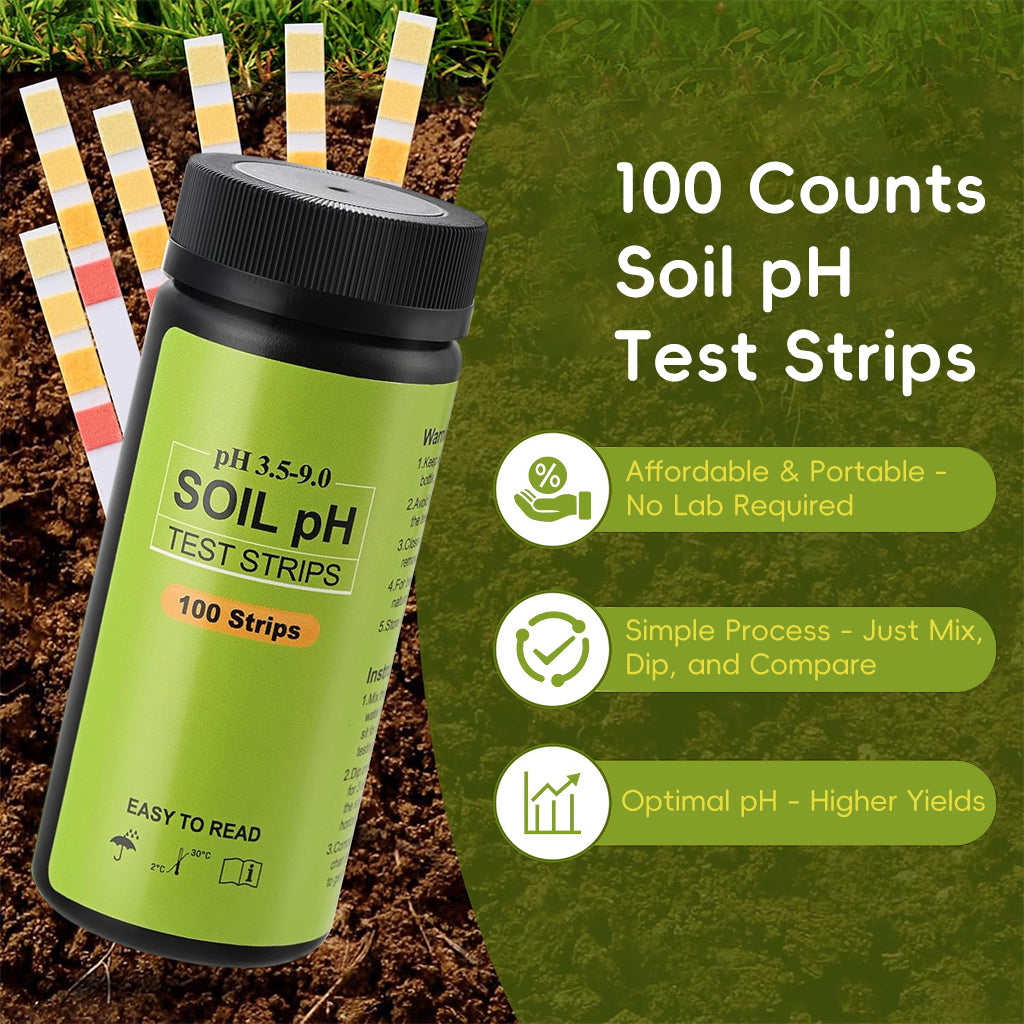 HASTHIP® 100 Counts Soil pH Test Strips 3.5-9 Range pH Testing Strips for Soil Acidity Accurate pH Level Measurement Soil pH Test Strips for Garden, Lawn, Orchard