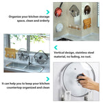 HASTHIP® 4Pcs Wall Pot Lid Holders Rackets Pre-punched Hole Design Stainless Pot Lid Organizer Holder Space Saving Kitchen Utility Wall Brackets for Pot Lids, Pan, Chopping Board