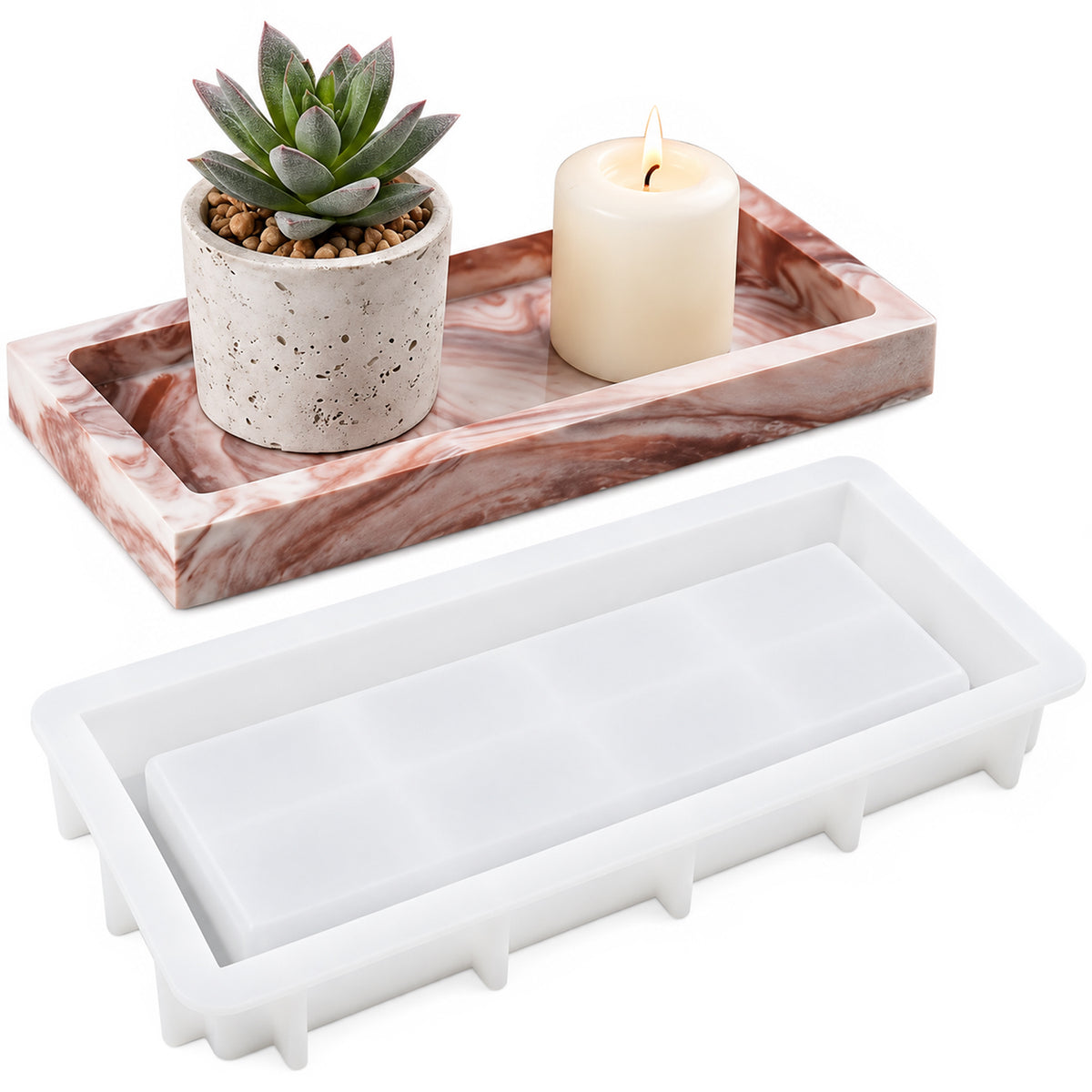 HASTHIP 31.4cm Rectangular Silicone Mould for Resin Art with Raised Edges for Trays and Home Decor