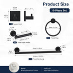 HASTHIP 6Pcs Bathroom Hardware Set, Matte Black SUS304 Stainless Steel Wall Mounted