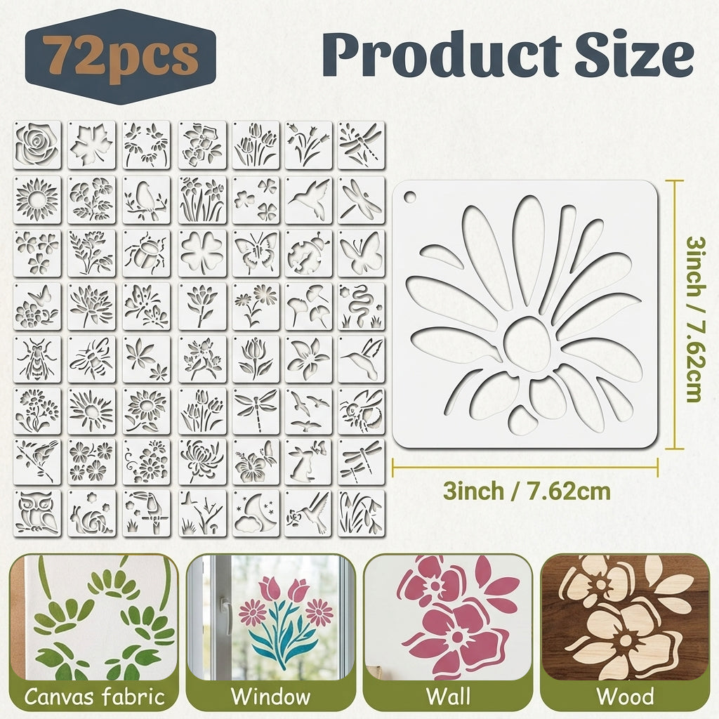 HASTHIP 72 Pcs Botanical Stencils Set Butterfly Flower Nature Templates Reusable PET