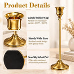 HASTHIP Gold Metal Taper Candle Holder Set, 6 Pieces in Three Heights with Velvet-Padded Bases