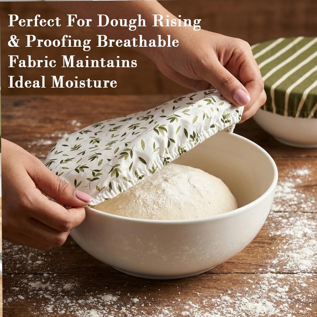 HASTHIP 3 Pack Linen Cotton Bowl Covers with Elastic Fit for Bread Proofing and Meal Prep