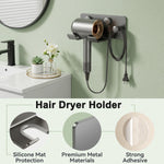 HASTHIP Wall-Mounted Hair Dryer Holder in Carbon Steel with U-Shaped Soft Rubber Support and Cord Hook