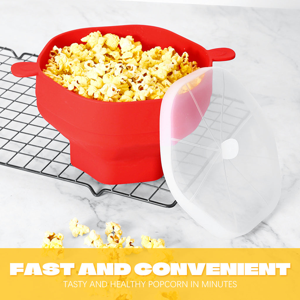 HASTHIP® Microwave Popcorn Maker with Lid 220 Degree Heat Resistant Silicone Microwave Popcorn Container Holder Dual Ear Design BPA-Free Food Grade Silicone Folding Popcorn