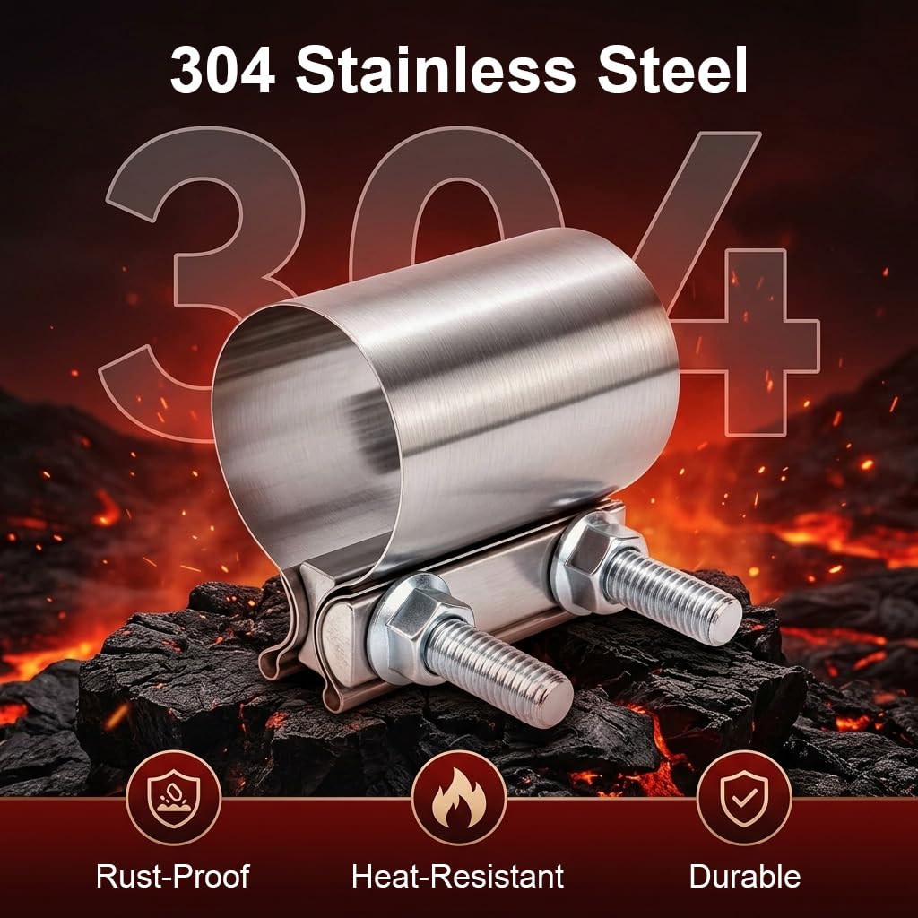 HASTHIP 2.0 Inch Stainless Steel Butt Joint Band Exhaust Clamp for Bolt-On Pipe Repairs