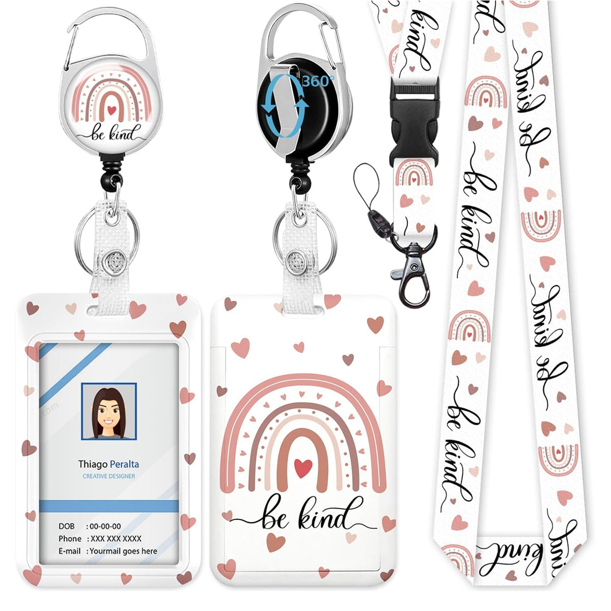 HASTHIP® ID Badge Holder Keyring with Detachable Neck Lanyard 23 inches Retractable Reel Badge Holder Fashion Cute Rainbow Print Multipurpose Retractable Badge Holder for Keys/Badge/Door Cards