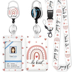 HASTHIP® ID Badge Holder Keyring with Detachable Neck Lanyard 23 inches Retractable Reel Badge Holder Fashion Cute Rainbow Print Multipurpose Retractable Badge Holder for Keys/Badge/Door Cards