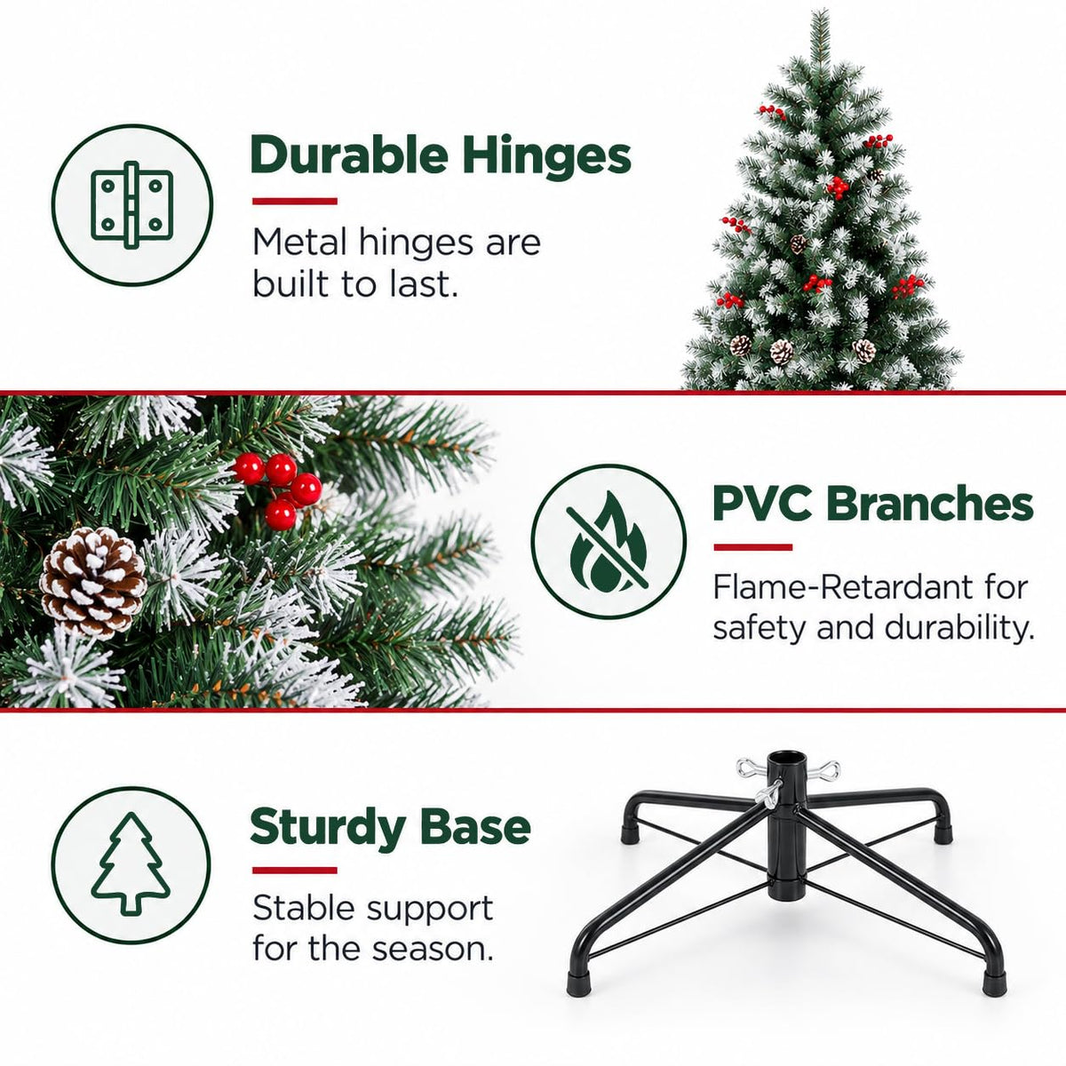 HASTHIP Pre-Decorated Artificial Christmas Tree with Berries, Pine Cones and 650 Branch Tips