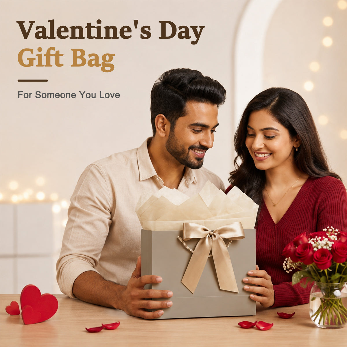 HASTHIP 2 Pack Medium Gift Bags with Tissue Paper, Ribbons and Greeting Cards for Celebrations