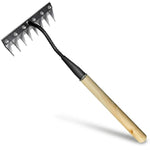 HASTHIP® 8-Tooth Garden Rake, Manganese Steel Hand Rake with Wooden Handle, 30cm Small Gardening Lawn Rake for Soil Loosening, Weeding & Leaf Collecting