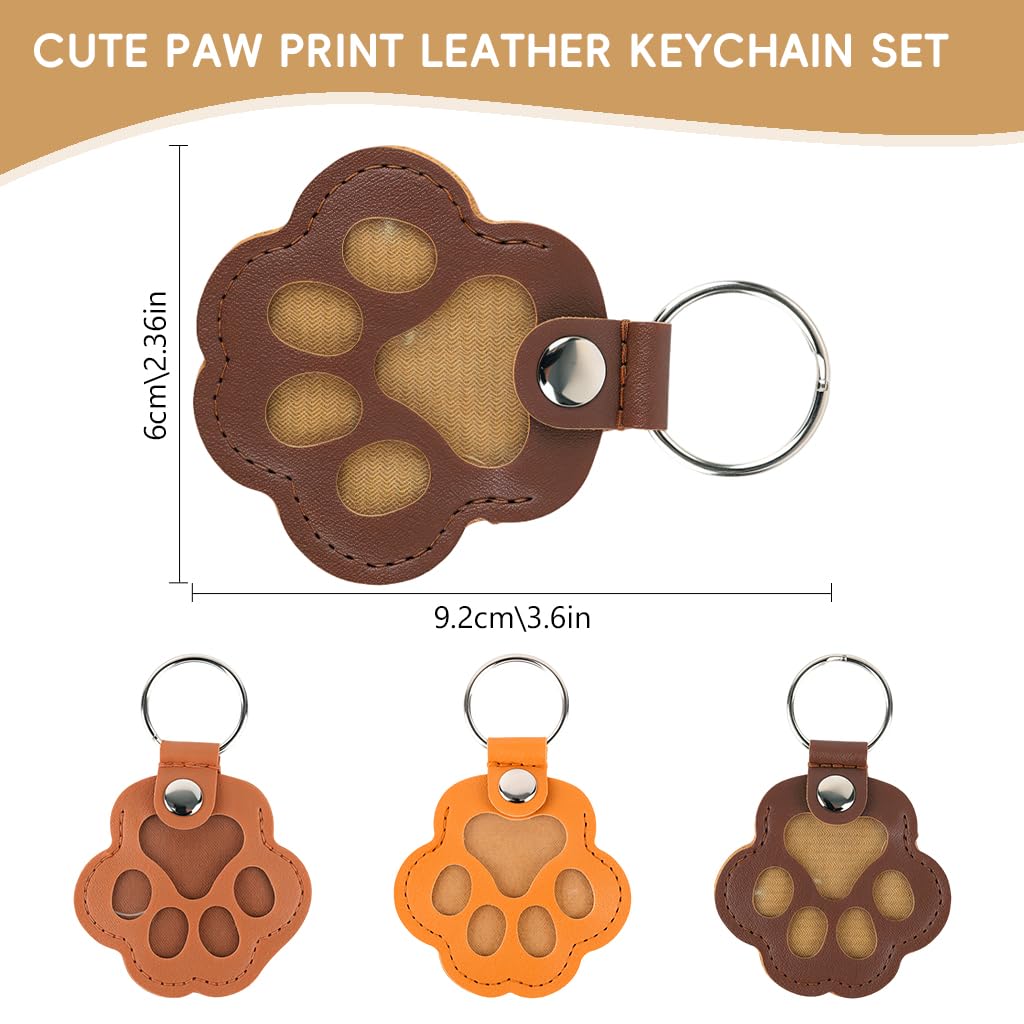 HASTHIP 3Pcs Pet Hair Keepsake Paw Charm, PU Leather Memory Holder for Dog and Cat Fur – 5.5 x 6 cm Key Ring