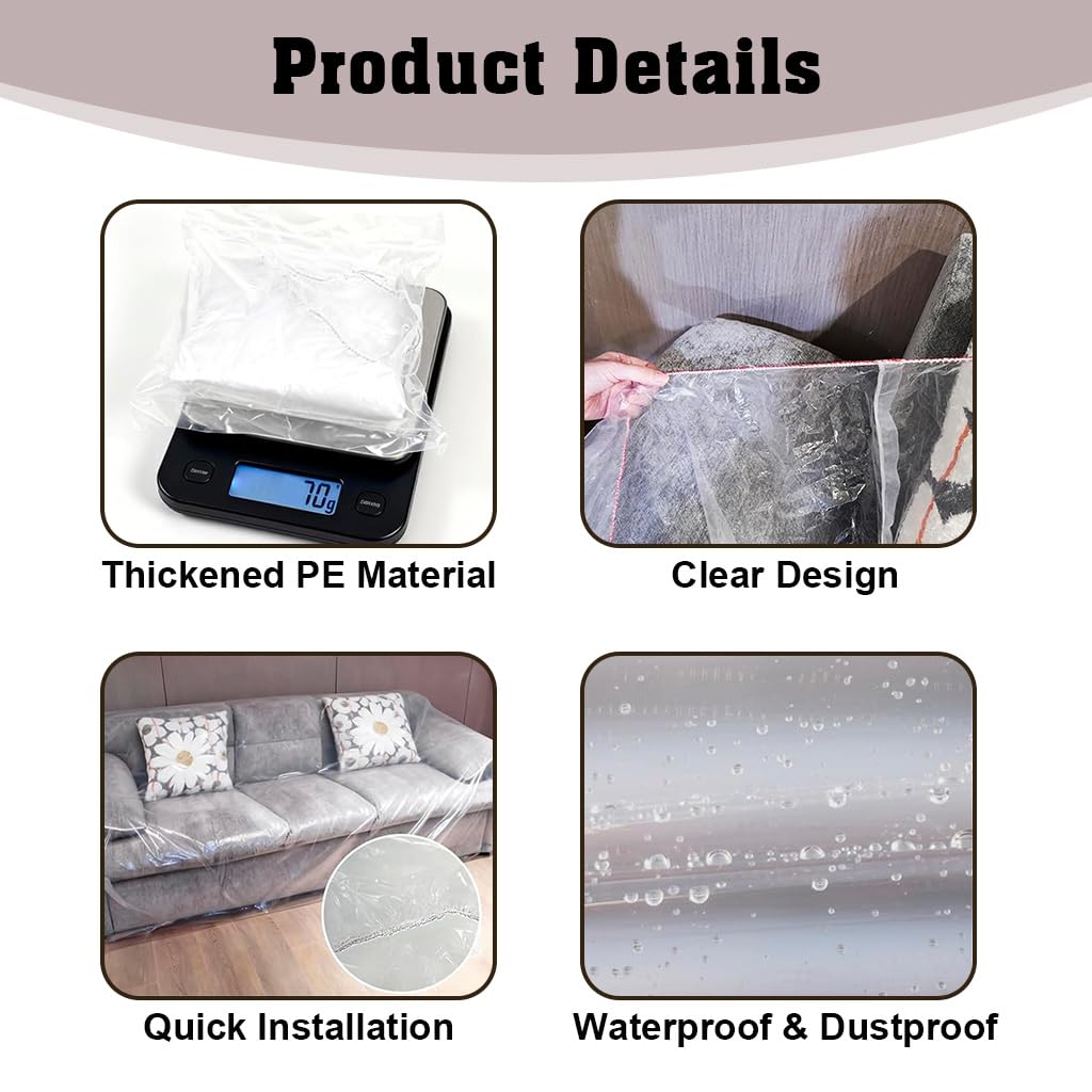 HASTHIP 4-Piece Clear Sofa Covers with Elastic Bands