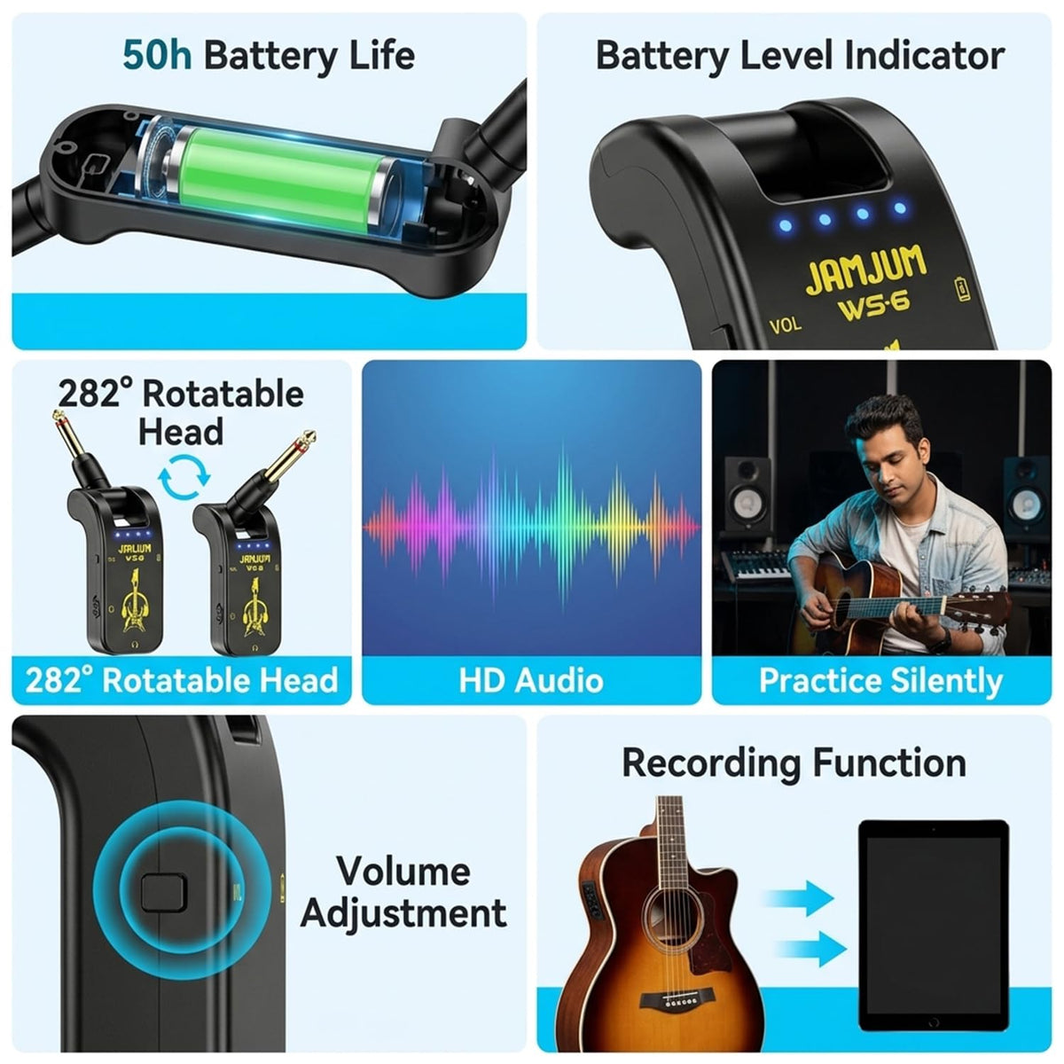 HASTHIP® Mini Guitar Headphone Amp Distortion Timbre Electric Guitar Headphone Amplifying Tool with Built in Effects for Portable Silent Practice and Travel Use