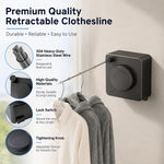 HASTHIP® 4.2m/13.7ft Retractable Clothesline, No Drill Stainless Steel Clothesline Laundry Dry Rope Indoor/Outdoor Wall Mounted Clothesline, One Button to Retract, Adjustable Tension