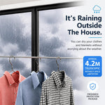 HASTHIP® 4.2m/13.7ft Retractable Clothesline, No Drill Stainless Steel Clothesline Laundry Dry Rope Indoor/Outdoor Wall Mounted Clothesline, One Button to Retract, Adjustable Tension