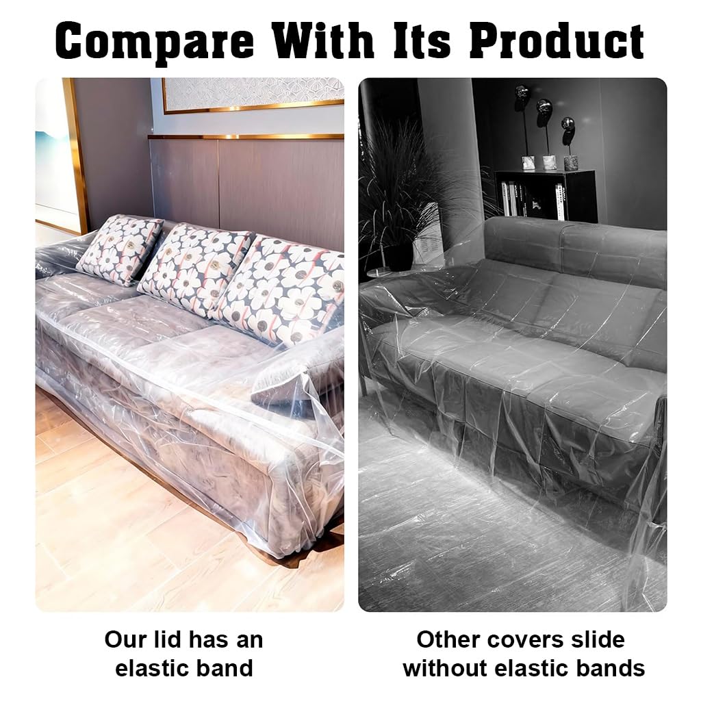 HASTHIP 4-Piece Clear Sofa Covers with Elastic Bands