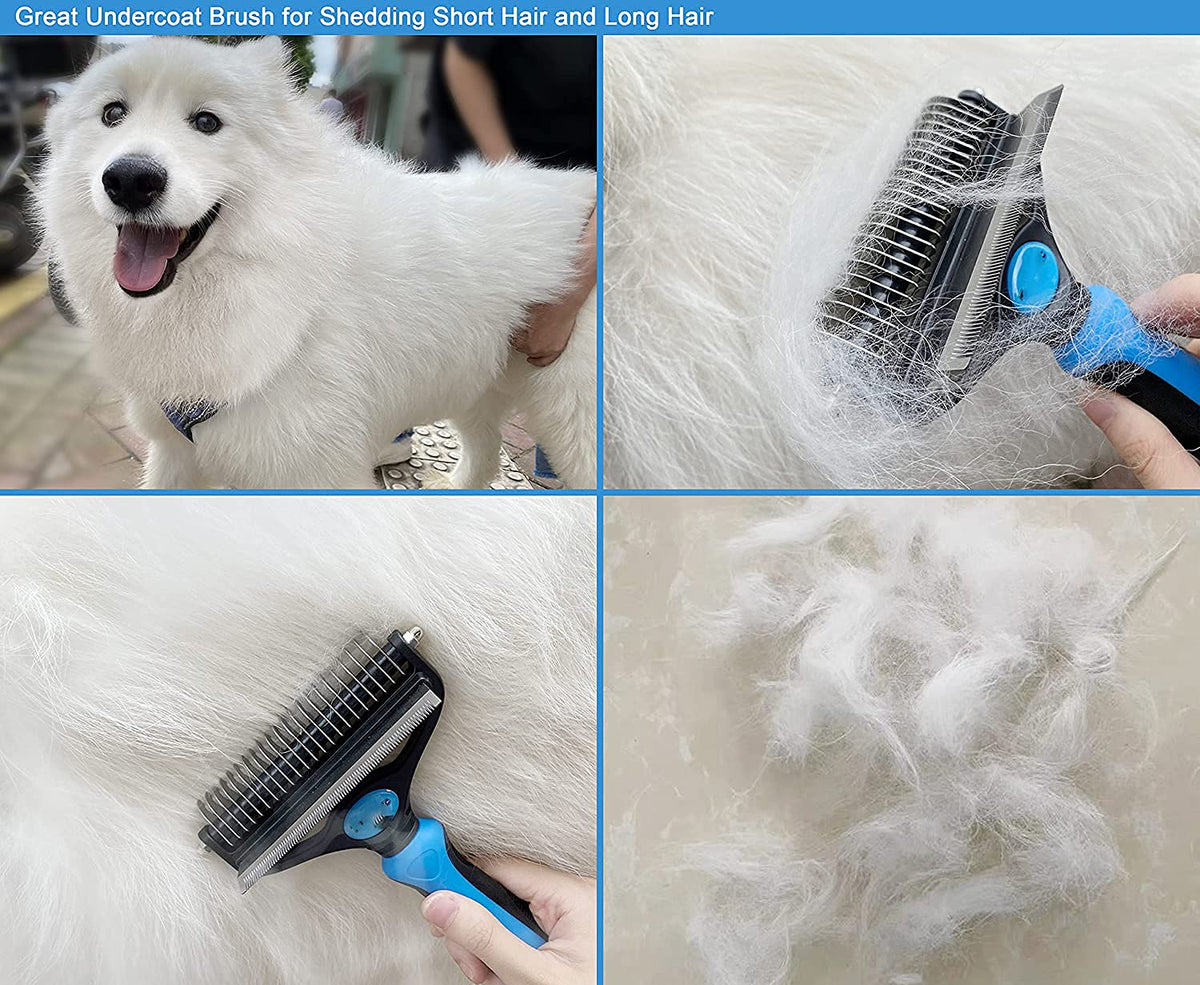 HASTHIP® Dog Brush Dogs Comb, 2 in 1 Deshedding Tool & Dematting Undercoat Rake for Mats & Tangles Removing, Dog Grooming Kit Pet Brush Great for Short to Long Hair Small Large Breed, White