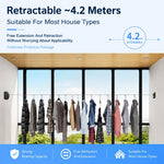 HASTHIP® 4.2m/13.7ft Retractable Clothesline, No Drill Stainless Steel Clothesline Laundry Dry Rope Indoor/Outdoor Wall Mounted Clothesline, One Button to Retract, Adjustable Tension