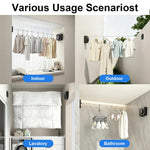 HASTHIP® 4.2m/13.7ft Retractable Clothesline, No Drill Stainless Steel Clothesline Laundry Dry Rope Indoor/Outdoor Wall Mounted Clothesline, One Button to Retract, Adjustable Tension