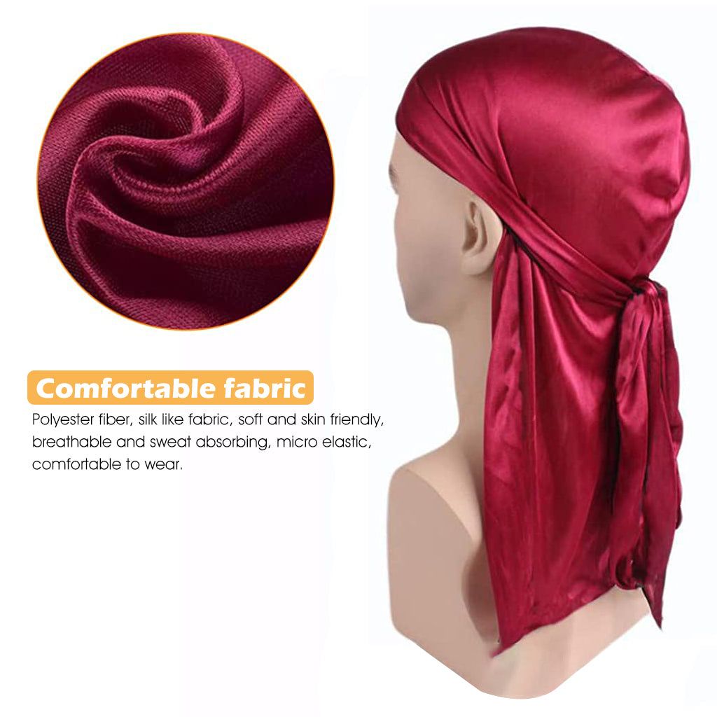 HASTHIP® Silk Durag For Men And Women Head Cover Cap Hiphop Style Durag Headwear Fashion Piece Extra Long Head Scarf - 4 Pcs,Unisex,Multicolor