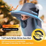 HASTHIP® Sun Hat Wide Brim Hat Hiking Hat UV-Protection Sun Hat with Neck Flap & Removable Face Cover Outdoor Unisex Sun Hat with Chin Strap, Breathable Sun Hat for Hiking, Fishing, Gardening, Grey