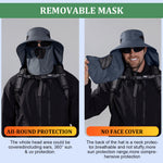 HASTHIP® Sun Hat Wide Brim Hat Hiking Hat UV-Protection Sun Hat with Neck Flap & Removable Face Cover Outdoor Unisex Sun Hat with Chin Strap, Breathable Sun Hat for Hiking, Fishing, Gardening, Grey
