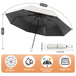 HASTHIP® UPF 50+ Sun Protection Travel Umbrella, Compact Folding Lightweight Windproof Rain & UV Blocking Umbrella with Fiberglass Ribs, Water-Resistant Black Coated Liner, Beige