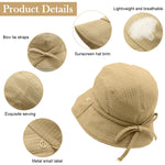 HASTHIP® Sombrero de Cubo para Mujer con Protección Solar, ala Ancha Ajustable con Correa y Lazo Elegante, Sombrero de Playa Plegable y Transpirable para Verano al Aire Libre (Caqui)