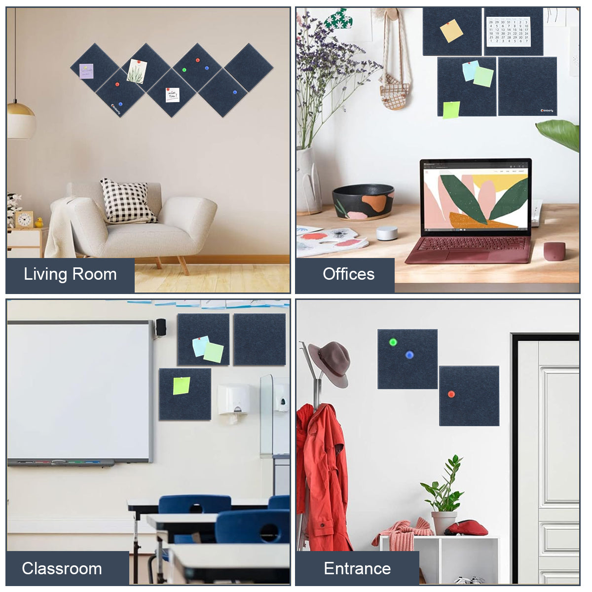 HASTHIP® Cork Board Alternative - 47"x35" 6 Pack Felt Wall Tiles with Safe Removable Adhesive Tabs