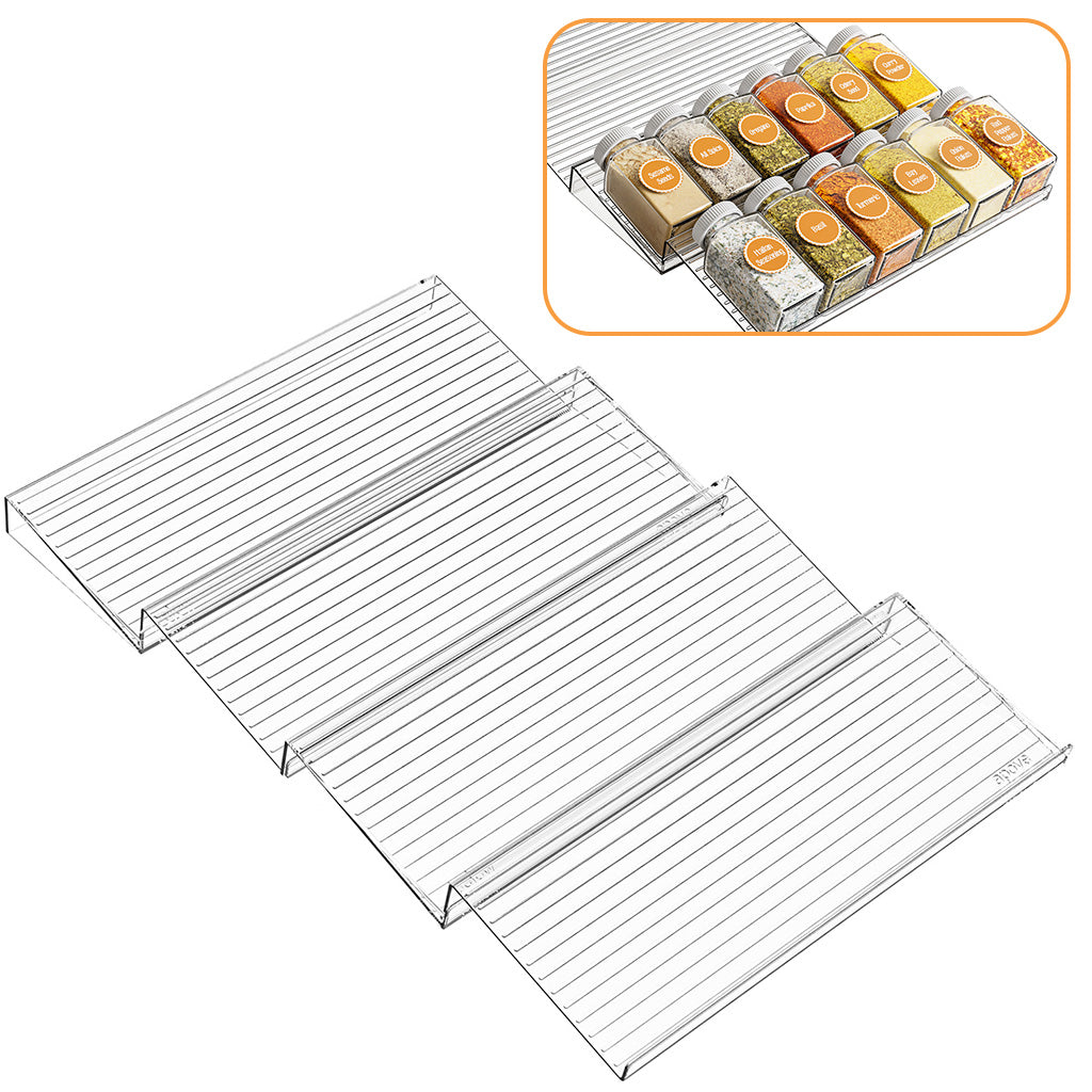 HASTHIP Countertop Seasoning Jar Racks for Kitchen Organization with 4 Tier Stepped Display and Clear Acrylic 11x19 in | Stable Anti Skid Base