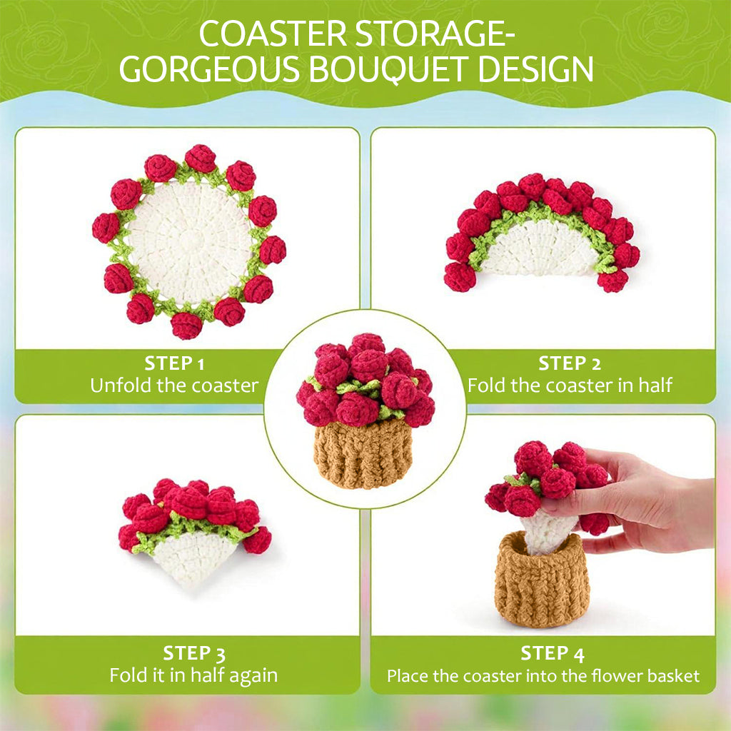 HASTHIP® DIY Rose Crochet Coaster Art Craft Kit