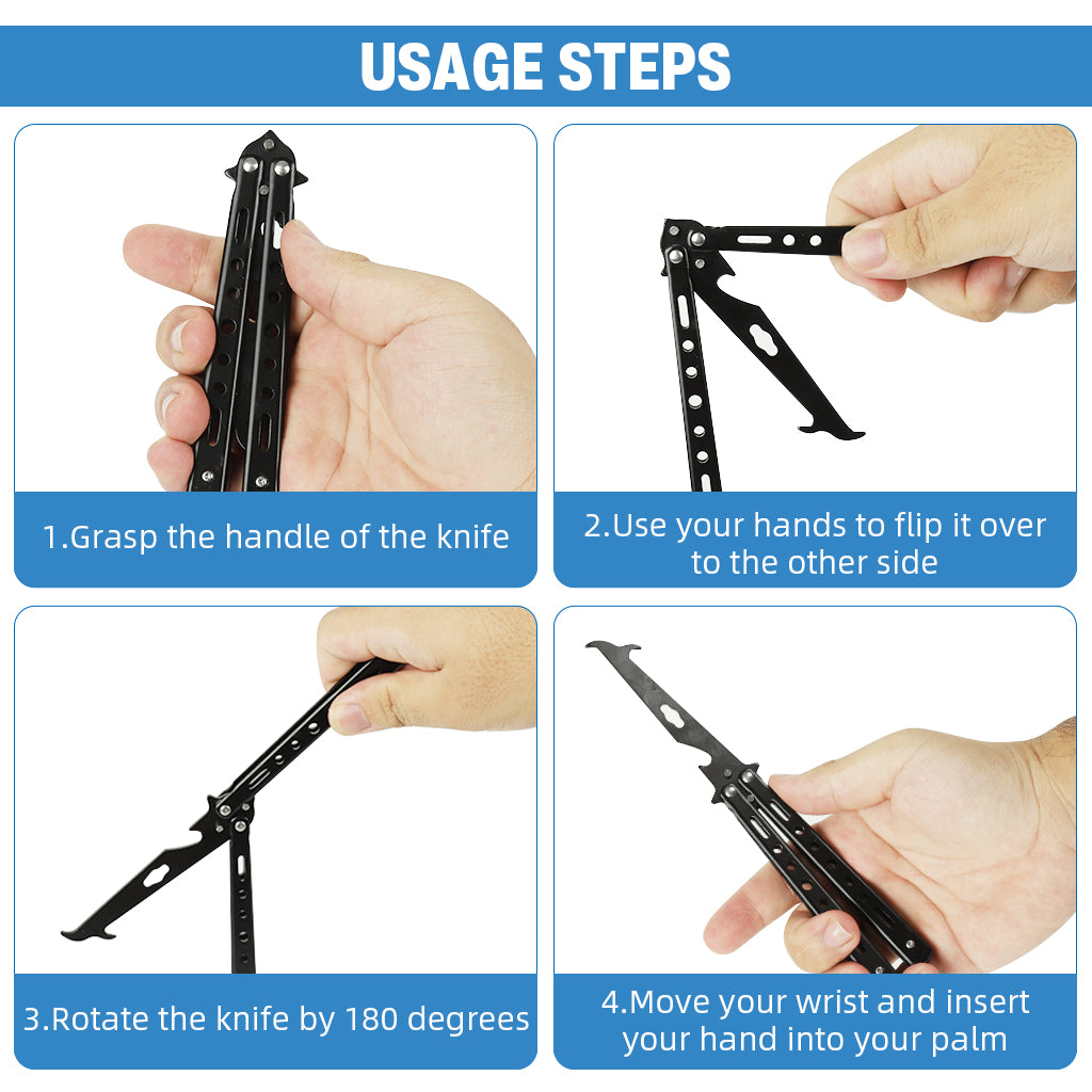 HASTHIP® Butterfly Knives Trainer with O-Ring Latch for Beginner, Balisong Trainer with Unsharpened Blade for Practicing Flipping Tricks, Stainless Steel Safe Practice Tool, Black
