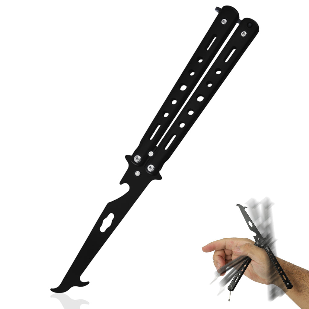 HASTHIP® Butterfly Knives Trainer with O-Ring Latch for Beginner, Balisong Trainer with Unsharpened Blade for Practicing Flipping Tricks, Stainless Steel Safe Practice Tool, Black