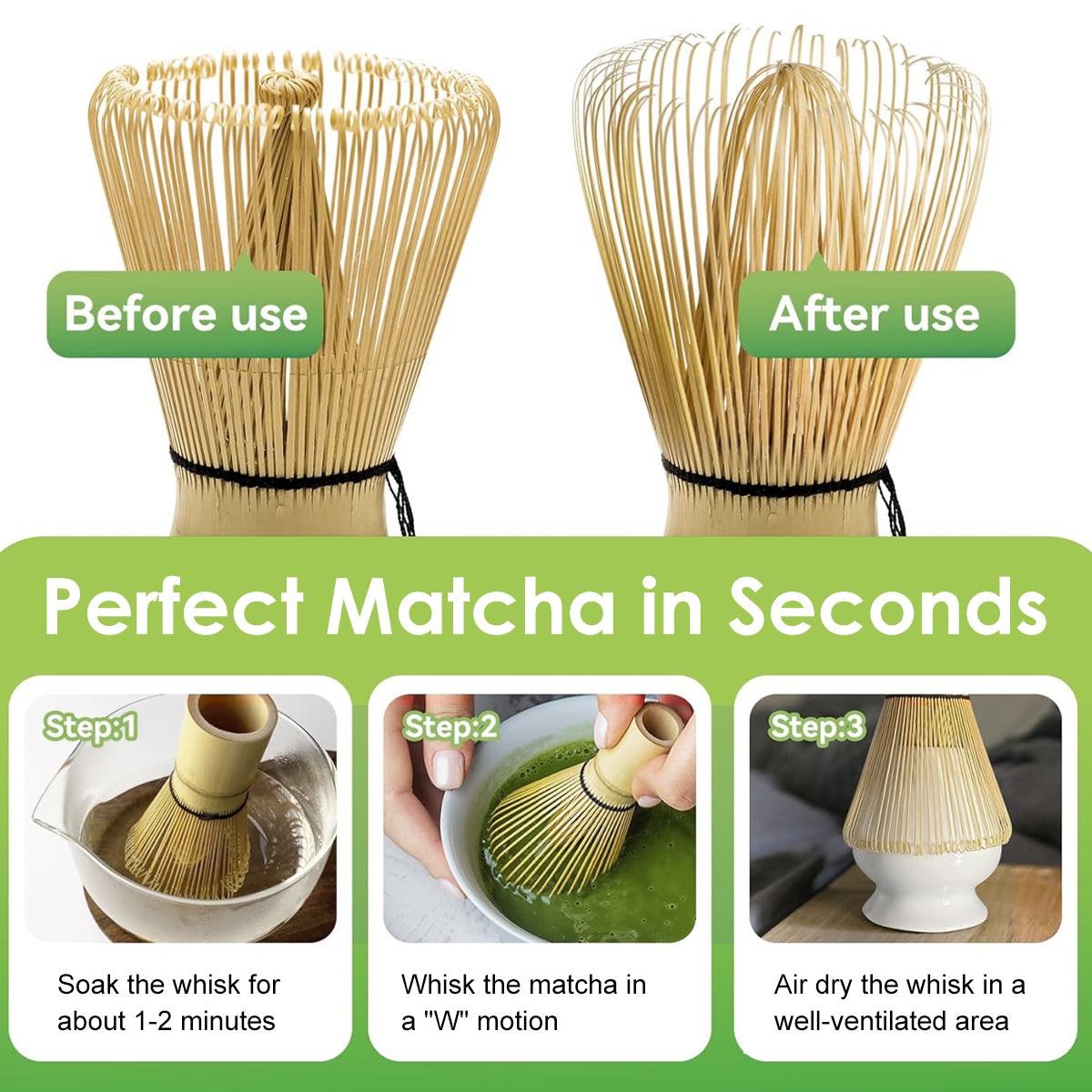 HASTHIP® Japanese Matcha Tea Set - Bamboo Matcha Whisk Set with Traditional Scoop,Tea Spoon,Whisk Holder - Ceremony Accessories for Preparing Authentic (Yellow)