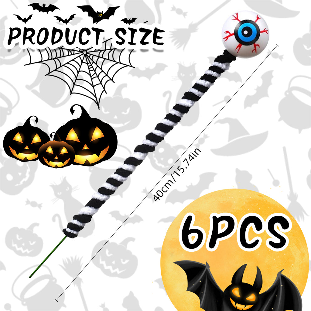 HASTHIP® 6Pcs Halloween Decor Spooky Eyeball Ornament with Stripped Flexible Stems, Fun Eyeball Bundle Decor Set Festive Holiday Desk Decor