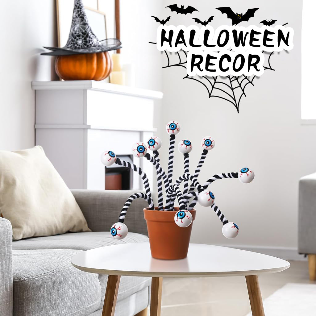HASTHIP® 6Pcs Halloween Decor Spooky Eyeball Ornament with Stripped Flexible Stems, Fun Eyeball Bundle Decor Set Festive Holiday Desk Decor