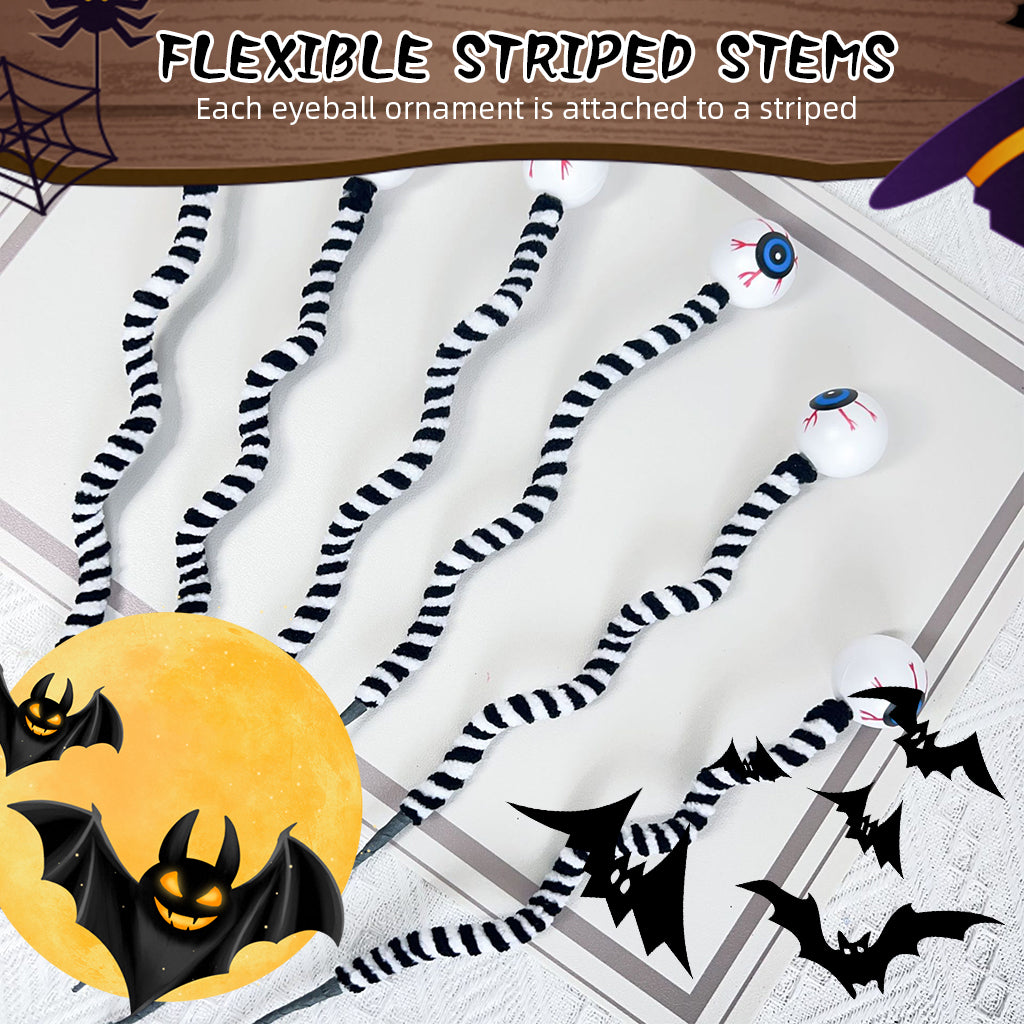 HASTHIP® 6Pcs Halloween Decor Spooky Eyeball Ornament with Stripped Flexible Stems, Fun Eyeball Bundle Decor Set Festive Holiday Desk Decor