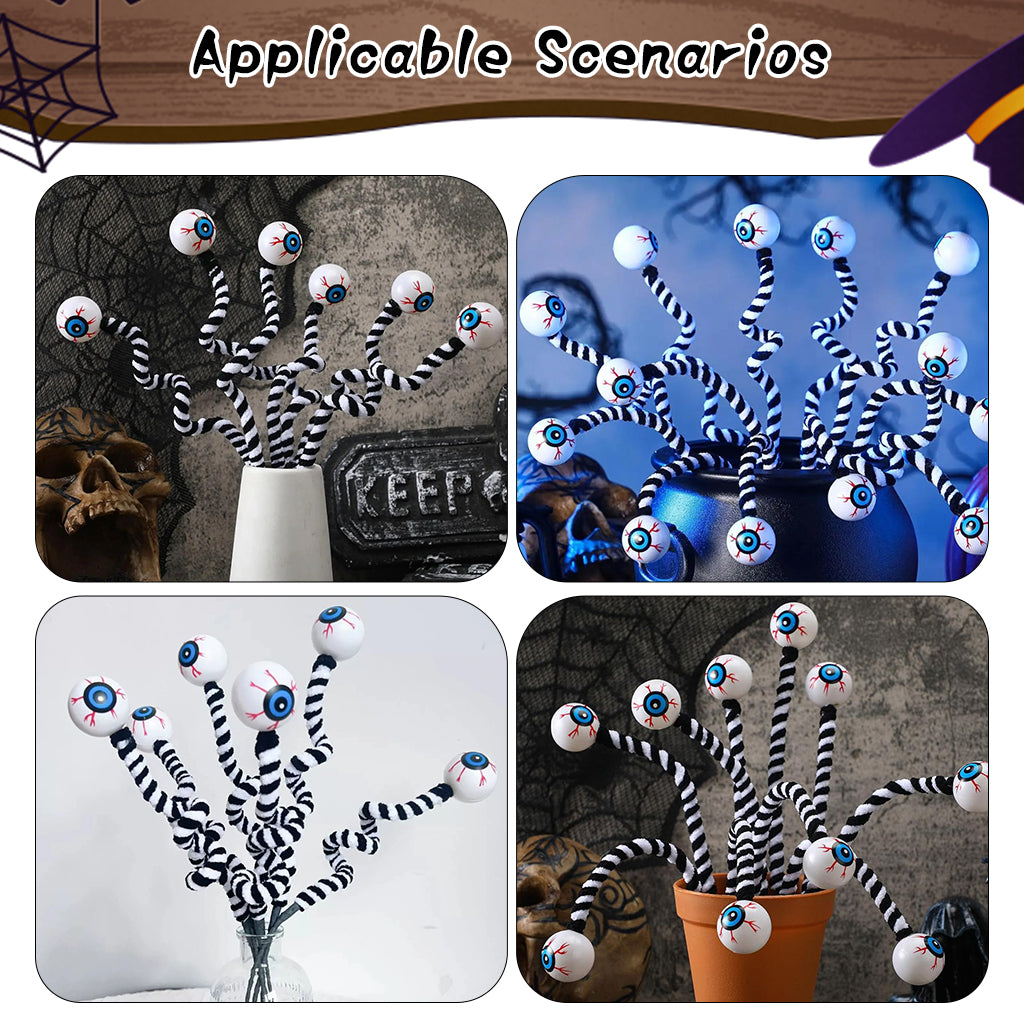 HASTHIP® 6Pcs Halloween Decor Spooky Eyeball Ornament with Stripped Flexible Stems, Fun Eyeball Bundle Decor Set Festive Holiday Desk Decor