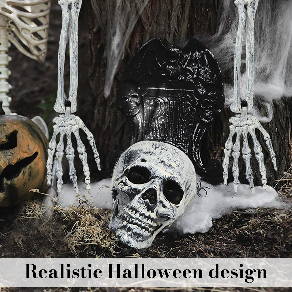HASTHIP® Halloween Half-Buried Skeleton Ornament, 2 Arms & Skeleton Head, Spooky Upper-Body Skeleton Garden Courtyard Decor Lawn Ornament for Halloween