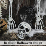 HASTHIP® Halloween Half-Buried Skeleton Ornament, 2 Arms & Skeleton Head, Spooky Upper-Body Skeleton Garden Courtyard Decor Lawn Ornament for Halloween