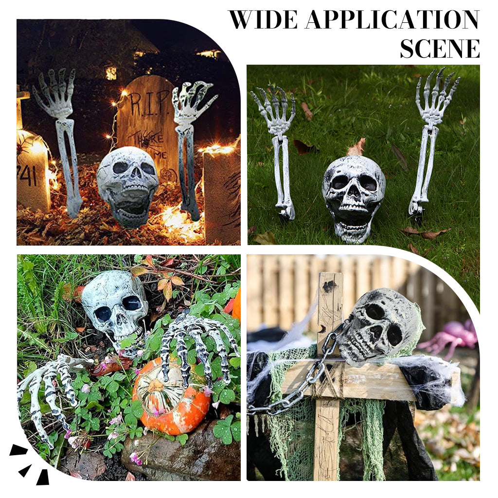 HASTHIP® Halloween Half-Buried Skeleton Ornament, 2 Arms & Skeleton Head, Spooky Upper-Body Skeleton Garden Courtyard Decor Lawn Ornament for Halloween