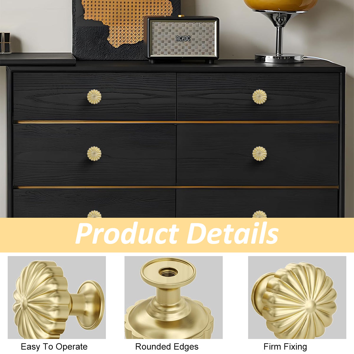 HASTHIP® 2 Pack Cabinet Handles, Brushed Brass Round Drawer Pulls, Soft Gold Knobs for Kitchen Cabinets, Dresser, Wardrobe, Cupboard Furniture Hardware
