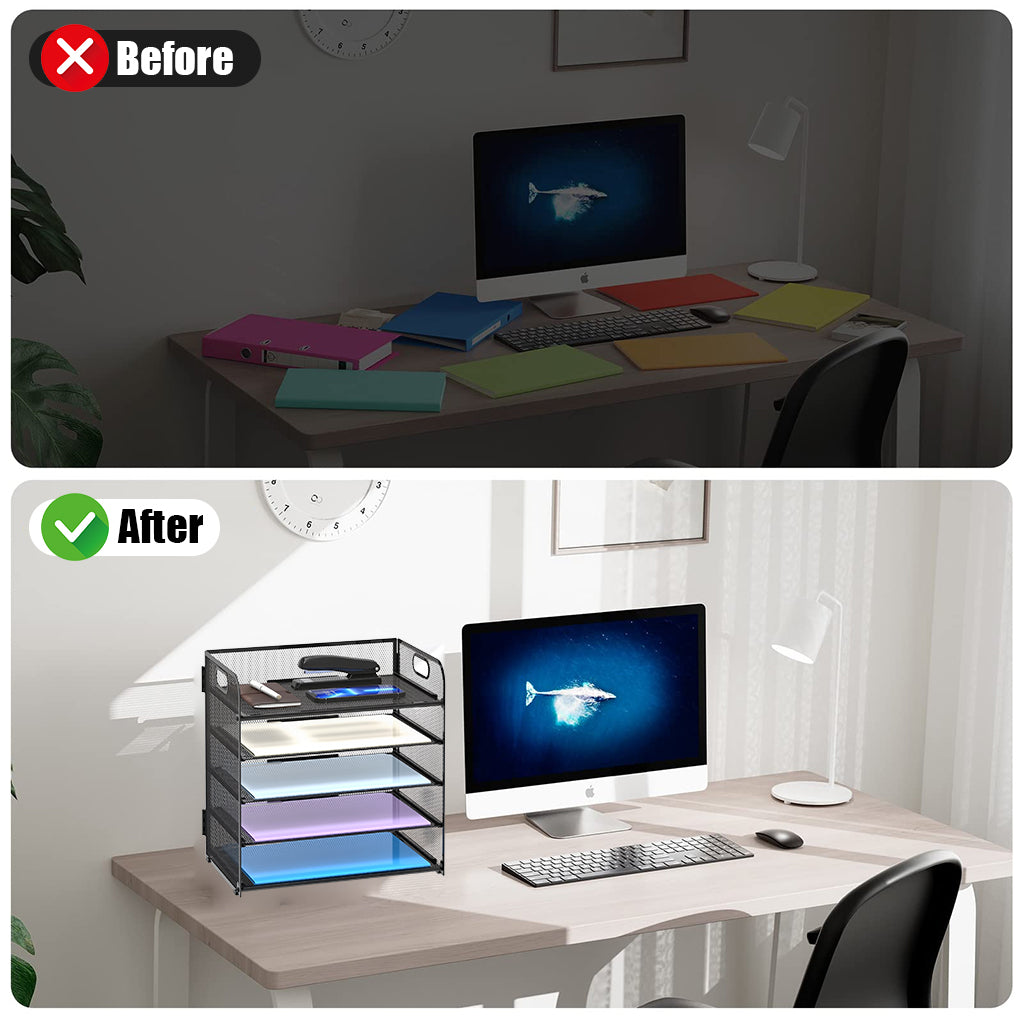 HASTHIP File Holder for Office and School Use featuring 5 Layers with Metal Mesh Handle | 32.5x32.5x23 cm Desk Organizer