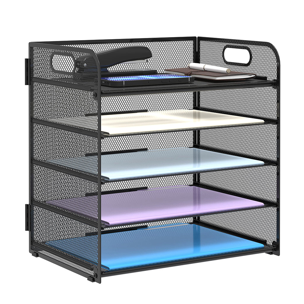 HASTHIP File Holder for Office and School Use featuring 5 Layers with Metal Mesh Handle | 32.5x32.5x23 cm Desk Organizer